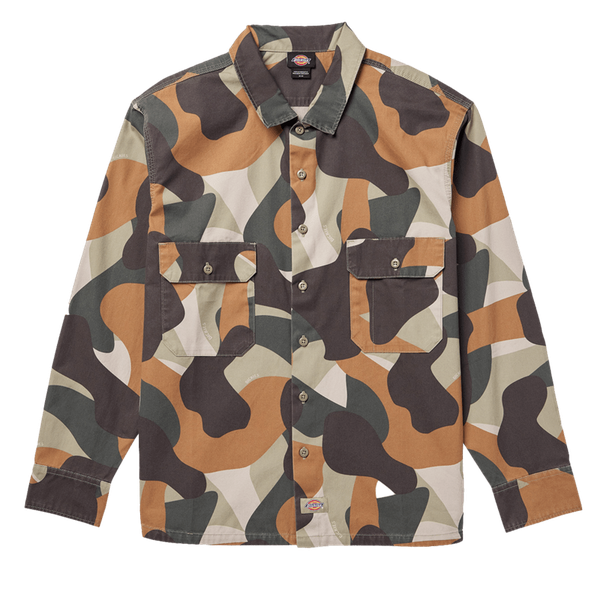 Dickies Long Sleeve Duck Camo Canvas Work Shirt Imperial Green-Black Sheep Skate Shop