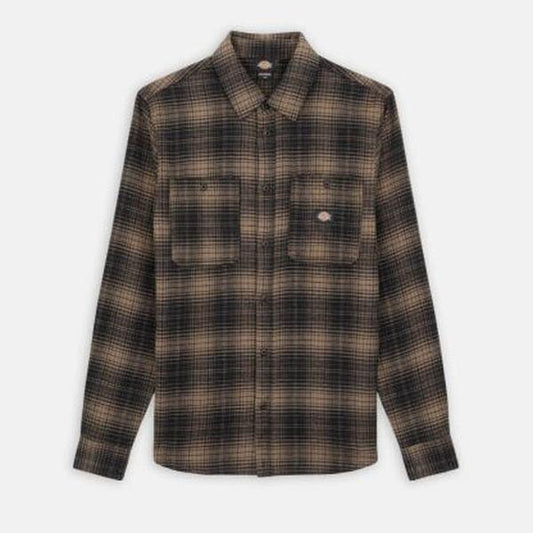 Dickies Long Sleeve Flannel Work Shirt Mushroom-Black Sheep Skate Shop