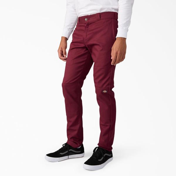 Dickies Pants Flex Skinny Fit Double Knee Twill Work Pants Burgundy-Black Sheep Skate Shop