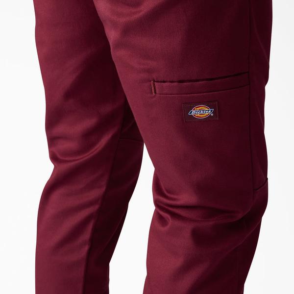 Dickies Pants Flex Skinny Fit Double Knee Twill Work Pants Burgundy-Black Sheep Skate Shop
