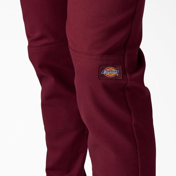 Dickies Pants Flex Skinny Fit Double Knee Twill Work Pants Burgundy-Black Sheep Skate Shop