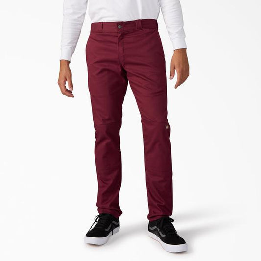 Dickies Pants Flex Skinny Fit Double Knee Twill Work Pants Burgundy-Black Sheep Skate Shop