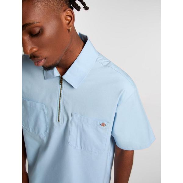 Dickies Ranch Quarter Zip Short Sleeve Shirt Light Blue-Black Sheep Skate Shop