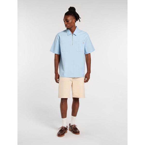 Dickies Ranch Quarter Zip Short Sleeve Shirt Light Blue-Black Sheep Skate Shop