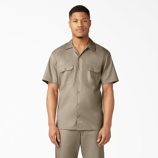 Dickies Short Sleeve Flex Twill Work Shirt Desert Sand-Black Sheep Skate Shop