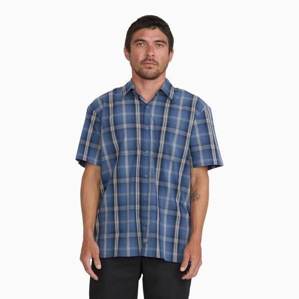 Dickies Short Sleeve Plaid Work Shirt Retro Indigo - Tan-Black Sheep Skate Shop