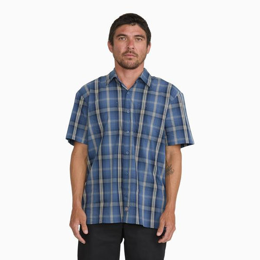 Dickies Short Sleeve Plaid Work Shirt Retro Indigo - Tan-Black Sheep Skate Shop