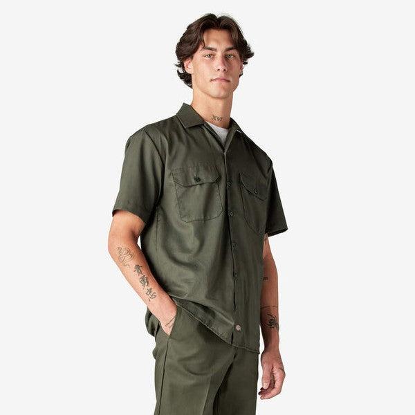 Dickies Short Sleeve Twill Work Shirt Olive Green-Black Sheep Skate Shop