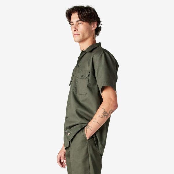 Dickies Short Sleeve Twill Work Shirt Olive Green-Black Sheep Skate Shop