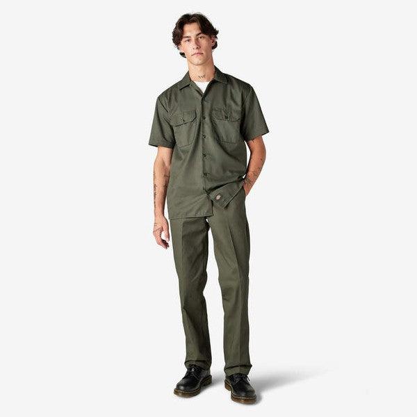 Dickies Short Sleeve Twill Work Shirt Olive Green-Black Sheep Skate Shop