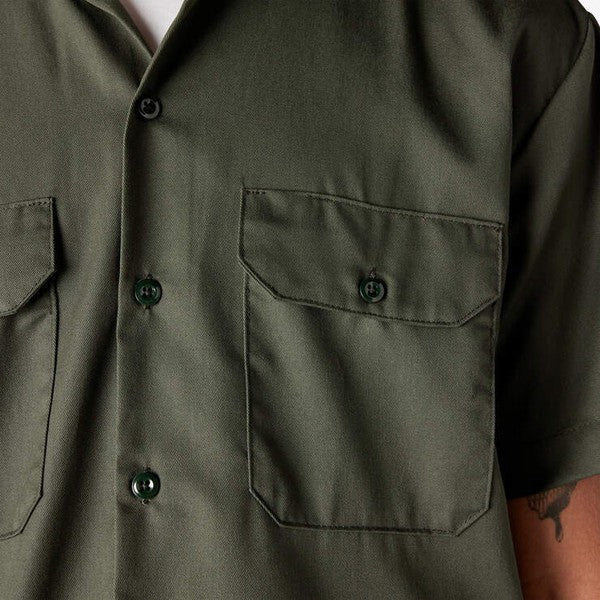 Dickies Short Sleeve Twill Work Shirt Olive Green-Black Sheep Skate Shop