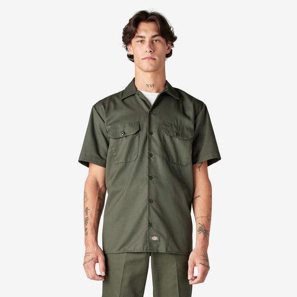 Dickies Short Sleeve Twill Work Shirt Olive Green-Black Sheep Skate Shop