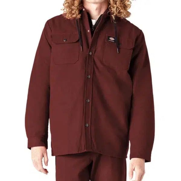 Dickies Skateboarding Canvas Duck Shirt Jacket With Fleece Hood Wine-Black Sheep Skate Shop