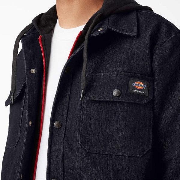 Dickies Skateboarding Denim Shirt Jacket With Fleece Hood Rinsed Indigo-Black Sheep Skate Shop