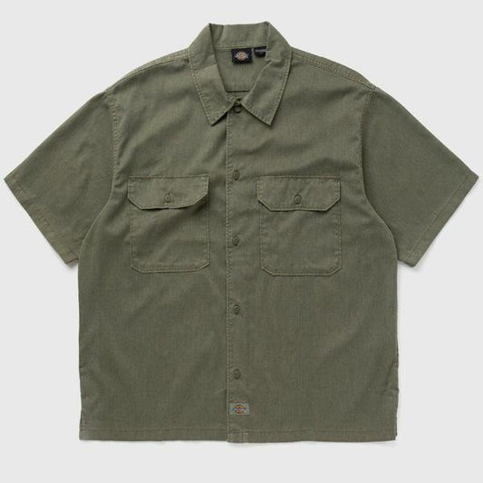 Dickies Unionville Lightweight Short Sleeve Work Shirt Military Green-Black Sheep Skate Shop