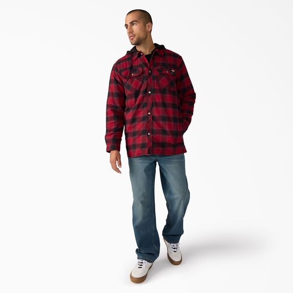 Dickies Water Repellent Flannel Hooded Shirt Jacket Tibetan Red-Black Sheep Skate Shop
