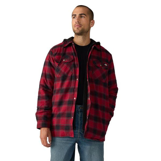 Dickies Water Repellent Flannel Hooded Shirt Jacket Tibetan Red-Black Sheep Skate Shop
