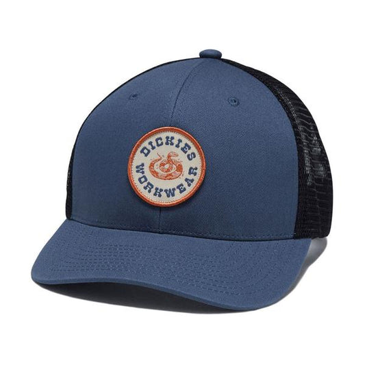 Dickies Workwear Snake Patch Low Profile Twill Trucker Hat Indigo Blue-Black Sheep Skate Shop