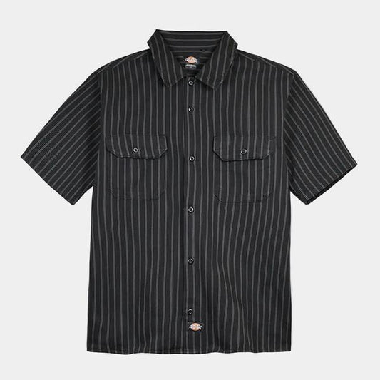 Dickies Worn In Lightweight Short Sleeve Work Shirt Black Stripe-Black Sheep Skate Shop