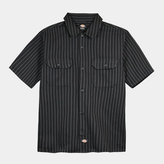 Dickies Worn In Lightweight Short Sleeve Work Shirt Black Stripe-Black Sheep Skate Shop