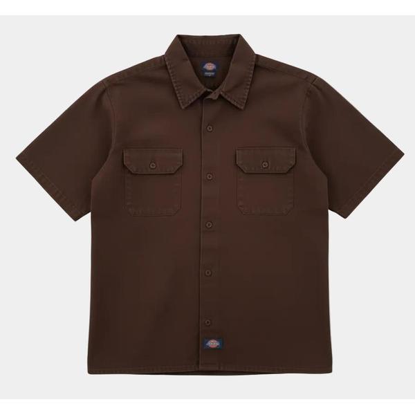 Dickies Worn In Lightweight Short Sleeve Work Shirt Solid Dark Brown-Black Sheep Skate Shop