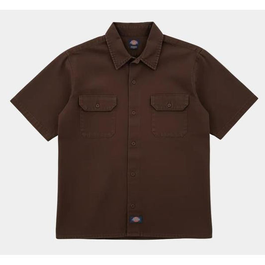 Dickies Worn In Short Sleeve Work Shirt Solid Dark Brown-Black Sheep Skate Shop