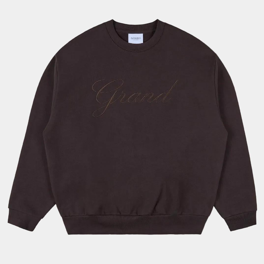 Grand Collection Embroidered Crewneck Espresso-Black Sheep Skate Shop