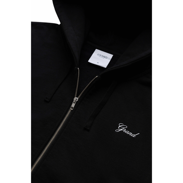 Grand Collection Script Embroidered Zip Hoodie Black - White-Black Sheep Skate Shop