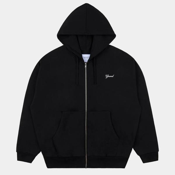 Grand Collection Script Embroidered Zip Hoodie Black - White-Black Sheep Skate Shop