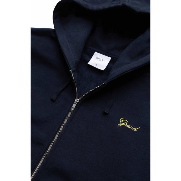 Grand Collection Script Embroidered Zip Hoodie Midnight Navy