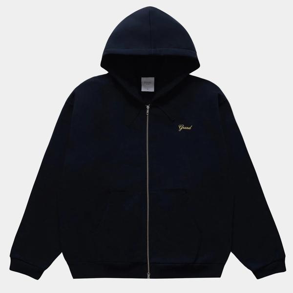 Grand Collection Script Embroidered Zip Hoodie Midnight Navy - Yellow-Black Sheep Skate Shop