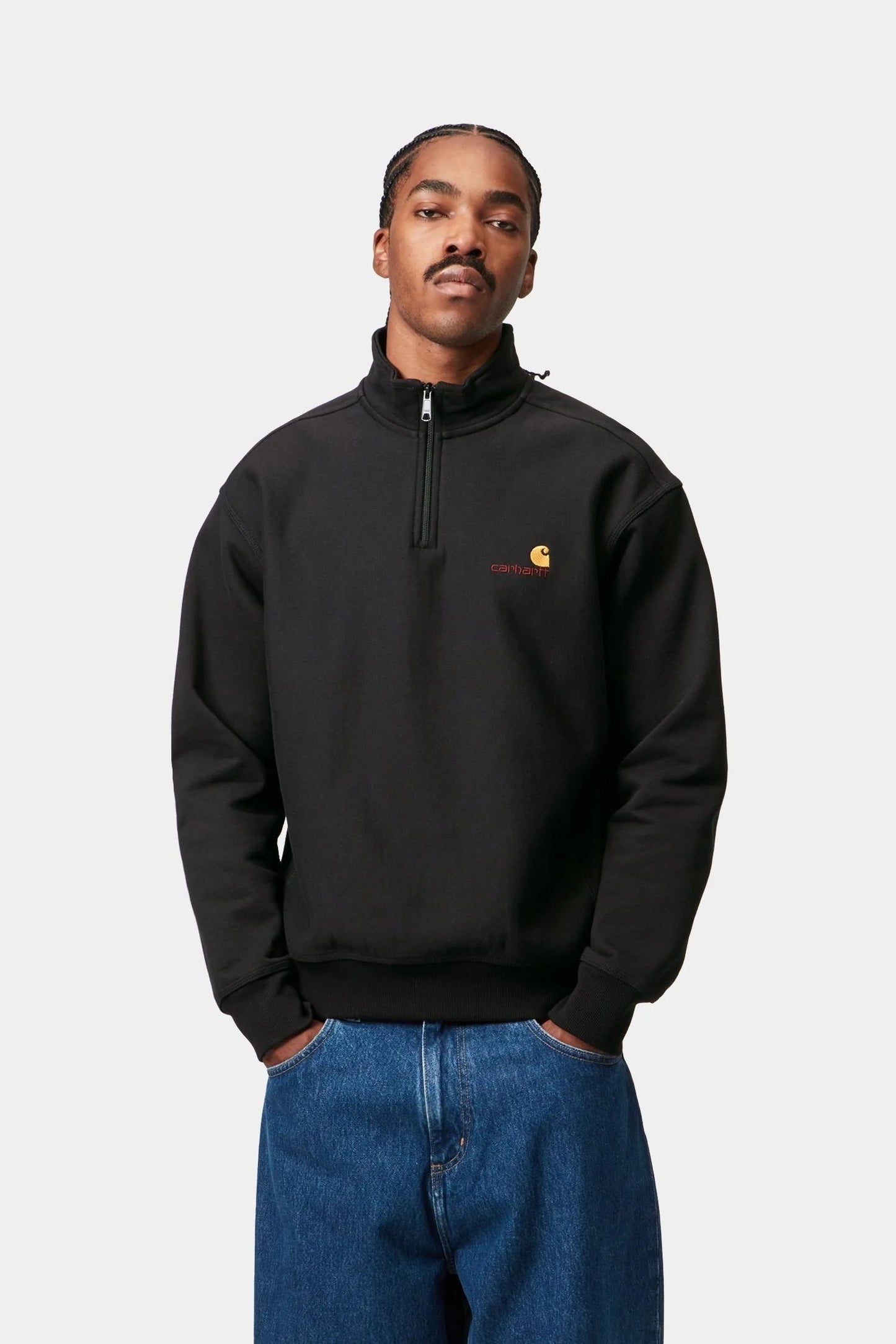 Carhartt WIP Half Zip American Script Sweatshirt Black