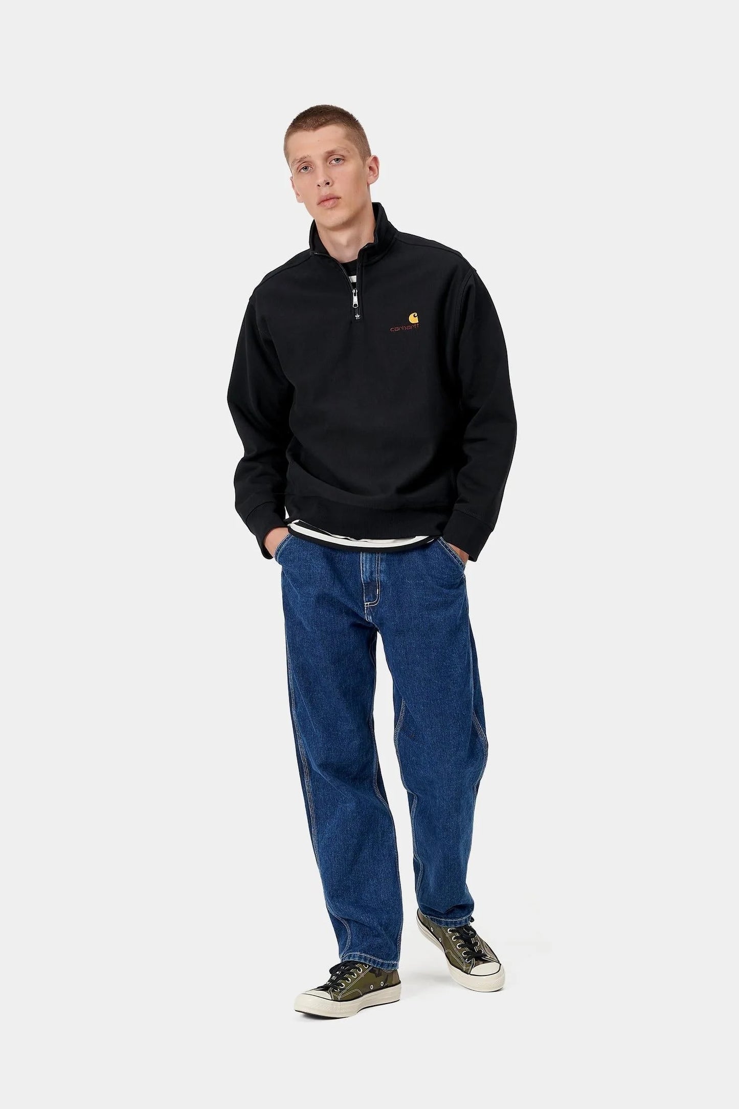 Carhartt WIP Half Zip American Script Sweatshirt Black
