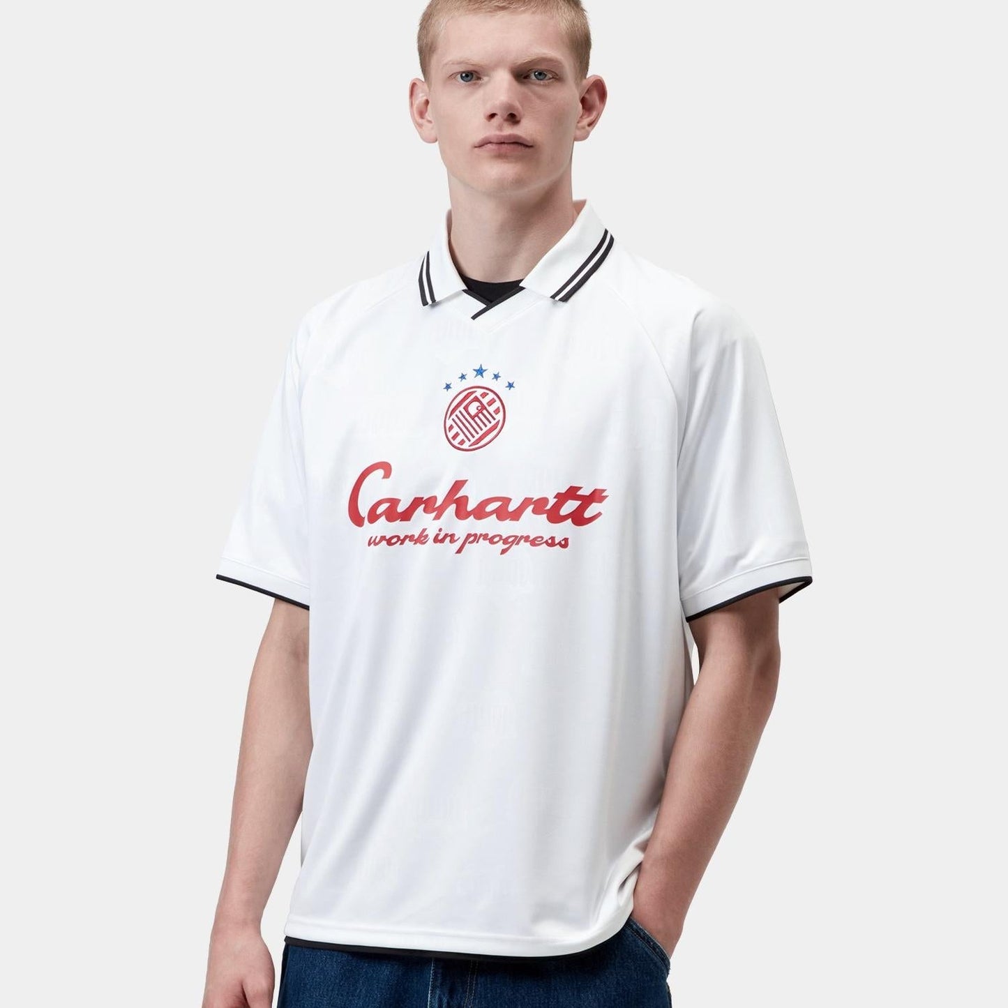 Carhartt WIP Terrace Football Jersey T-Shirt White Heart Train Jacquard