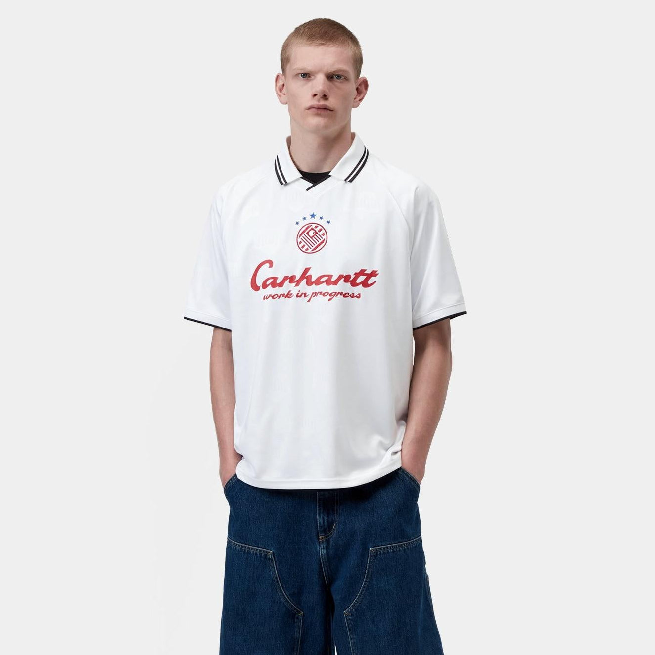 Carhartt WIP Terrace Football Jersey T-Shirt White Heart Train Jacquard