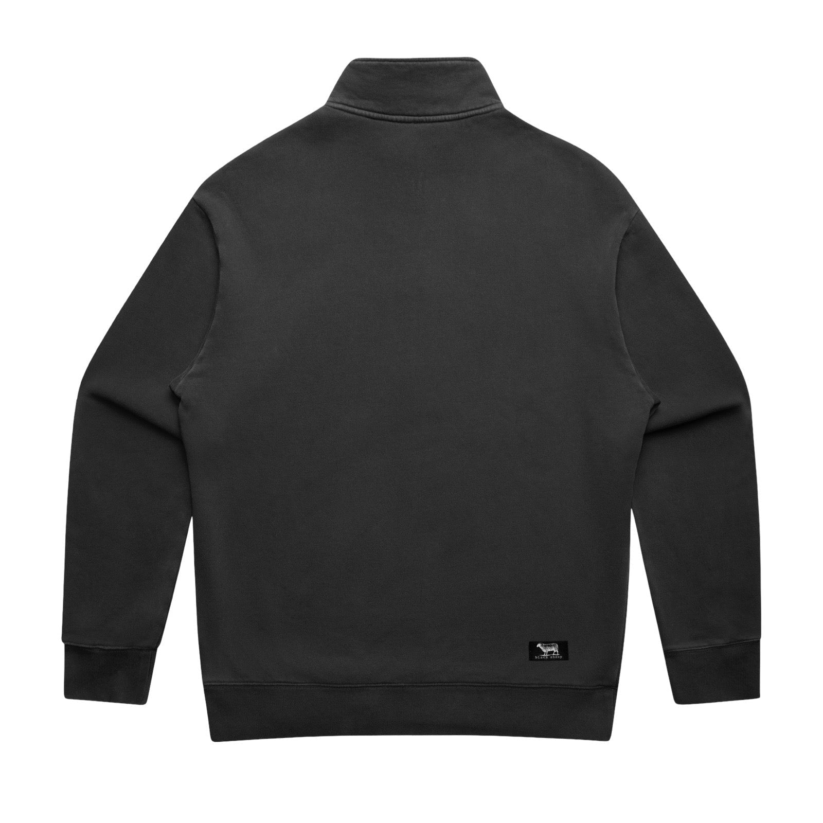 Black quarter-zip sweatshirt on a white background