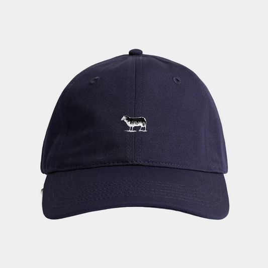 Navy blue cap with a white sheep emblem on a white background