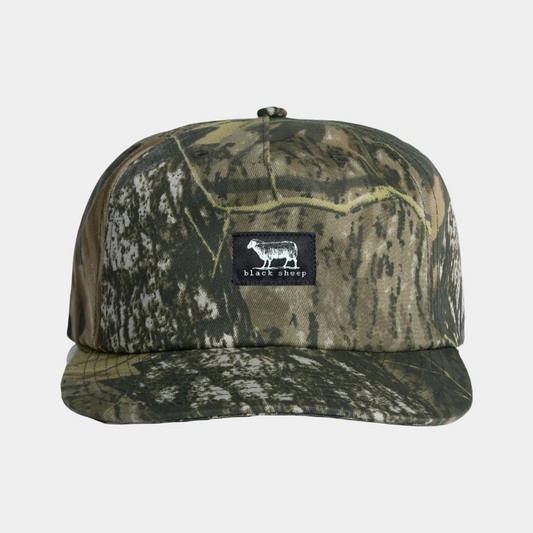 Camouflage baseball cap with a logo on a white background