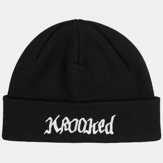Krooked Skateboards Double OK Script Cuff Beanie Black-Black Sheep Skate Shop