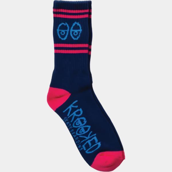 Krooked Skateboards Eyes Socks Navy - Blue - Magenta-Black Sheep Skate Shop