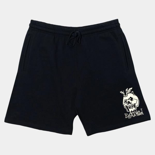Krooked Skateboards No Monster Sweat Shorts Black-Black Sheep Skate Shop