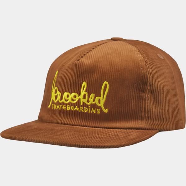 Krooked Skateboards Skript Corduroy Snapback Hat Brown - Gold-Black Sheep Skate Shop
