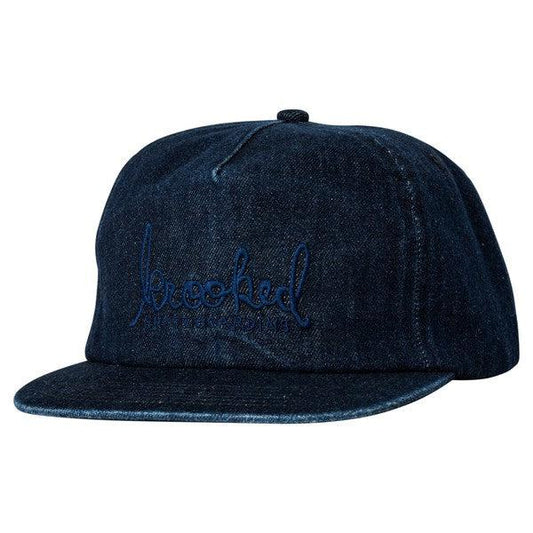 Krooked Skateboards Skript Unstructured Denim Snapback Hat Navy-Black Sheep Skate Shop