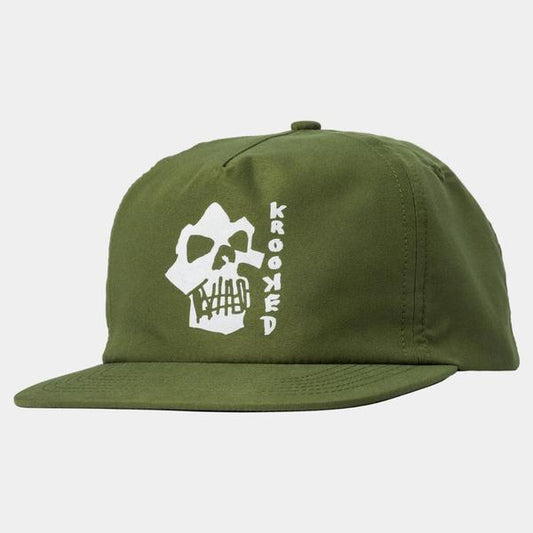 Krooked Skateboards Skulls N Teeth Unstructured Snapback Hat Army Green - White-Black Sheep Skate Shop