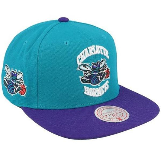 Mitchell & Ness Charlotte Hornet Side Core 2.0 Retro HWC Snapback Hat Teal - Purple-Black Sheep Skate Shop