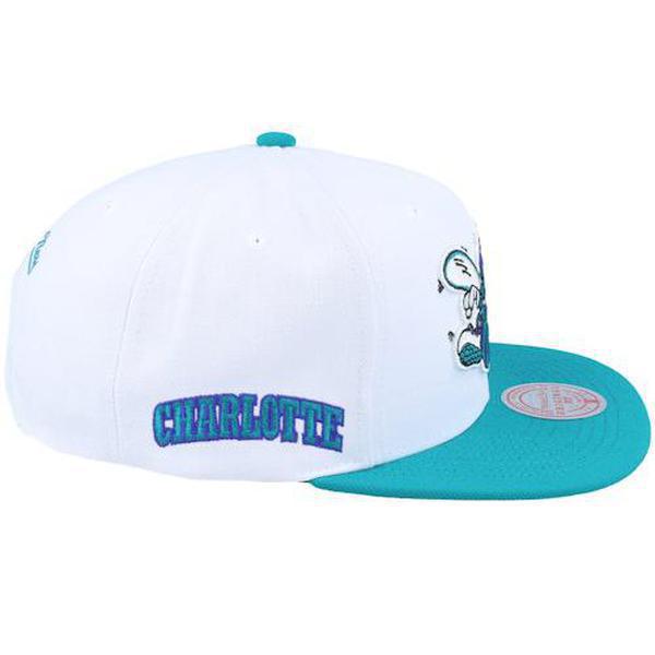 Mitchell & Ness Charlotte Hornet Side Core 2.0 Retro HWC Snapback Hat White - Teal-Black Sheep Skate Shop