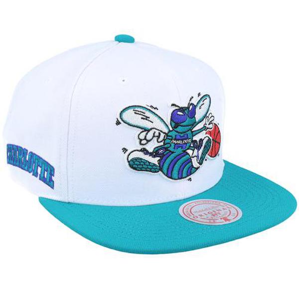 Mitchell & Ness Charlotte Hornet Side Core 2.0 Retro HWC Snapback Hat White - Teal-Black Sheep Skate Shop