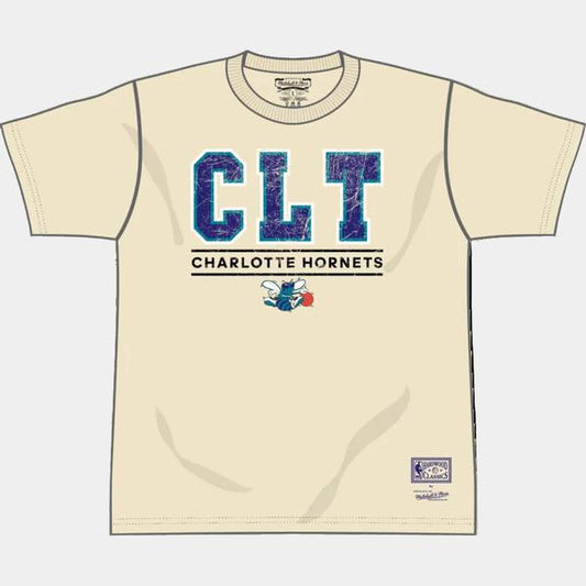 Mitchell & Ness Charlotte Hornets Abbreviated Arch Hardwood Classics NBA T-Shirt Cream-Black Sheep Skate Shop