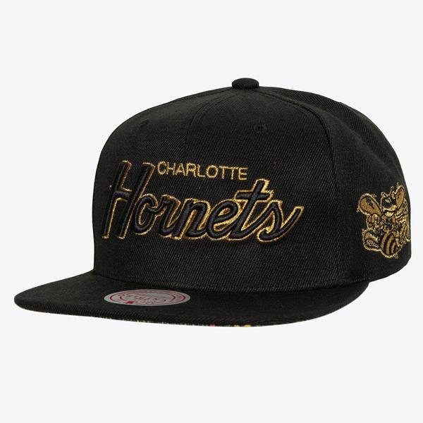 Mitchell & Ness Charlotte Hornets BHM Script HWC Snapback Hat Black-Black Sheep Skate Shop