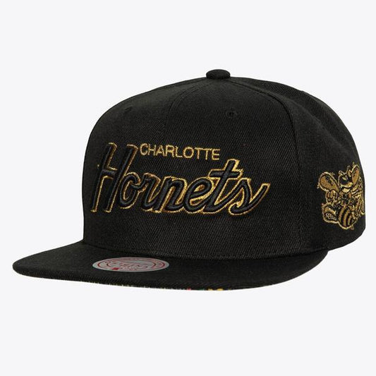 Mitchell & Ness Charlotte Hornets BHM Script HWC Snapback Hat Black-Black Sheep Skate Shop